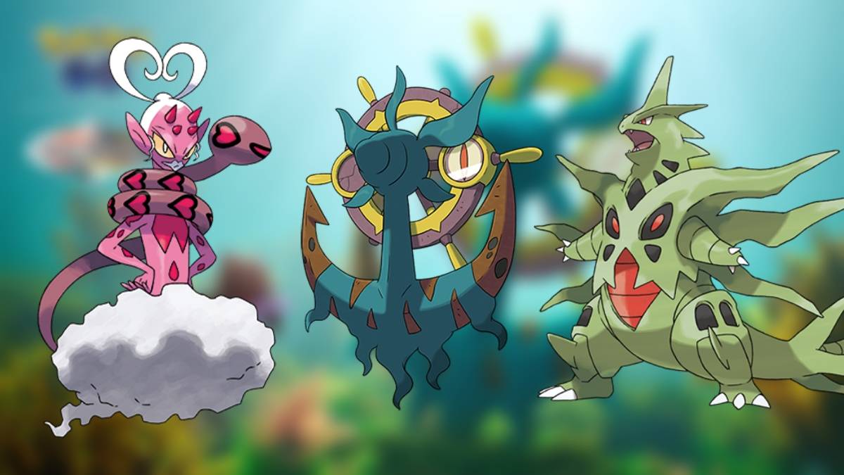 Enamorus, Dhelmise และ Mega Tyranitar จาก Pokemon Go ซึ่งปรากฏตัวในเพื่อนที่รักในฐานะหัวหน้าจู่โจม