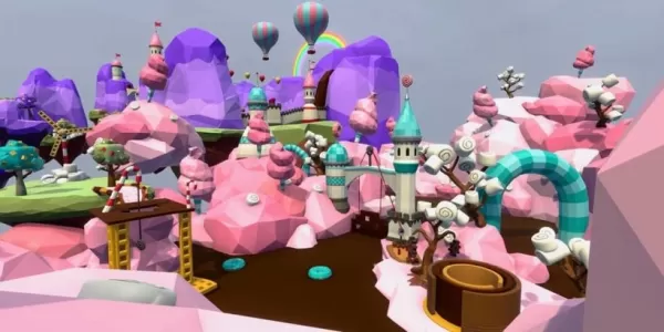 Een foto van Wonkaesque Candyland met chocoladerivieren en suikerspinheuvels