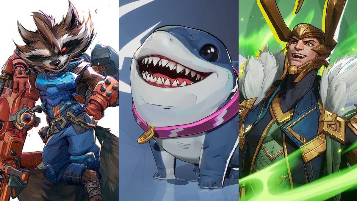 Rocket Raccoon, Jeff e Loki em Marvel Rivals.