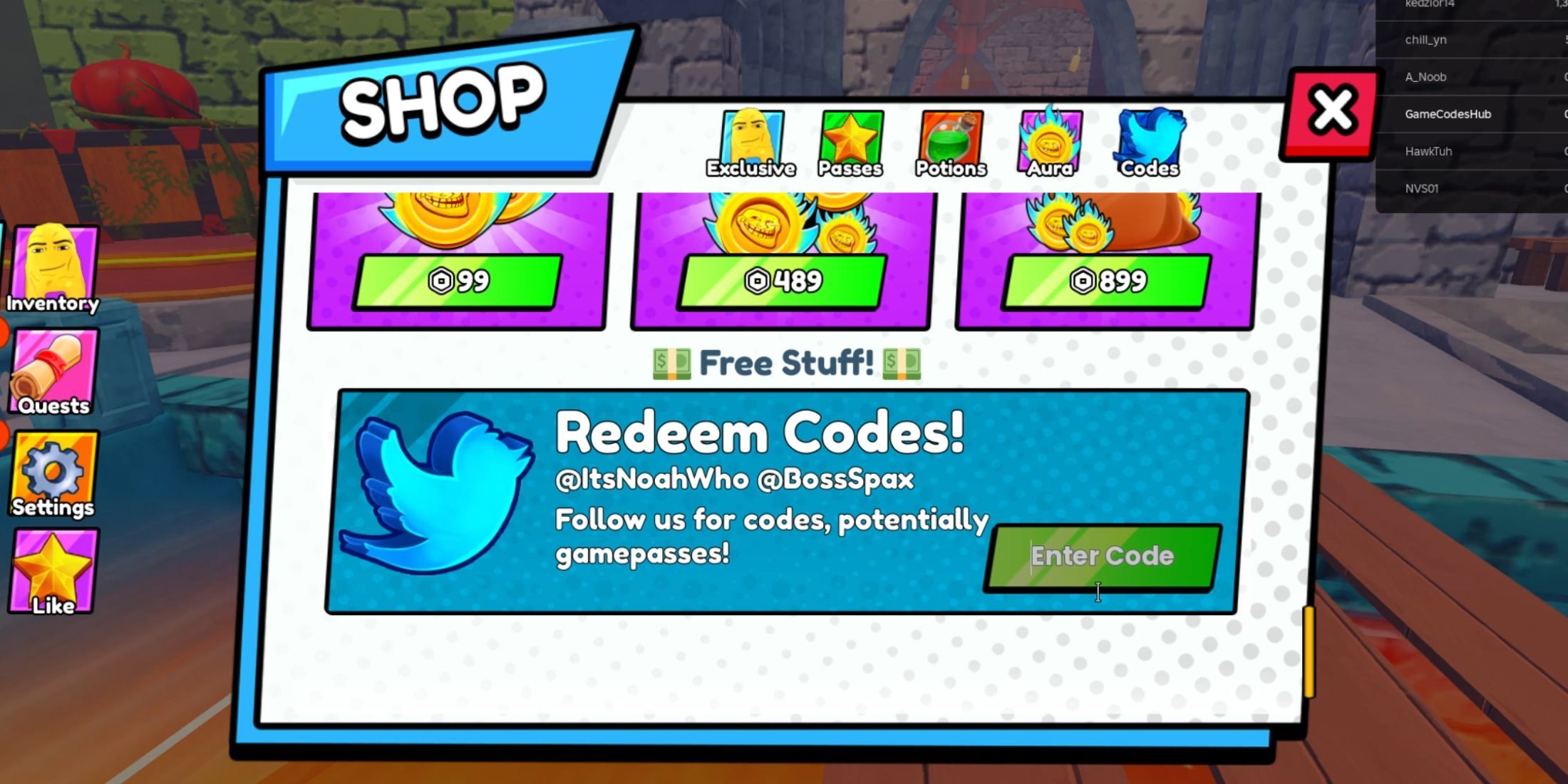 Step-by-step code redemption process in Brainrot Tower Defense