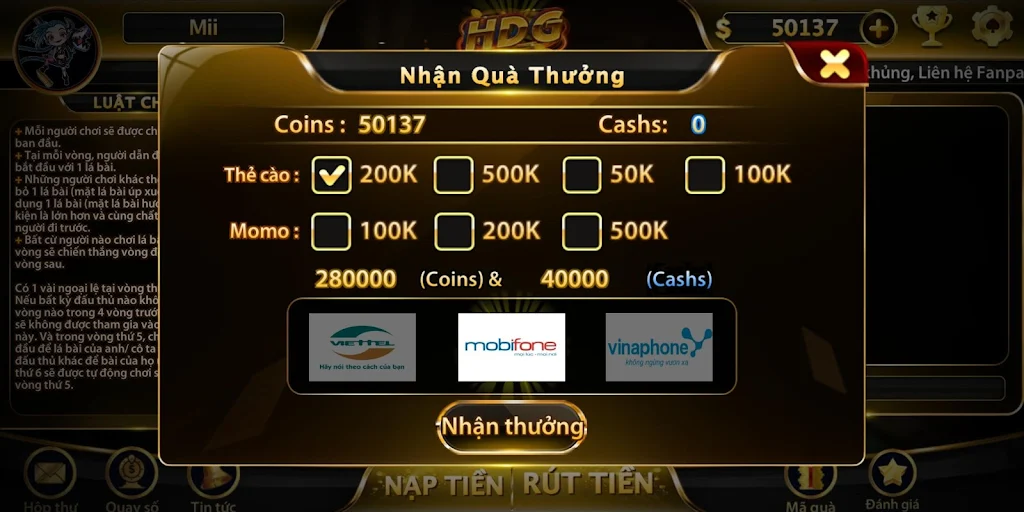 Game bài nhận quà khủng - HDG स्क्रीनशॉट 2