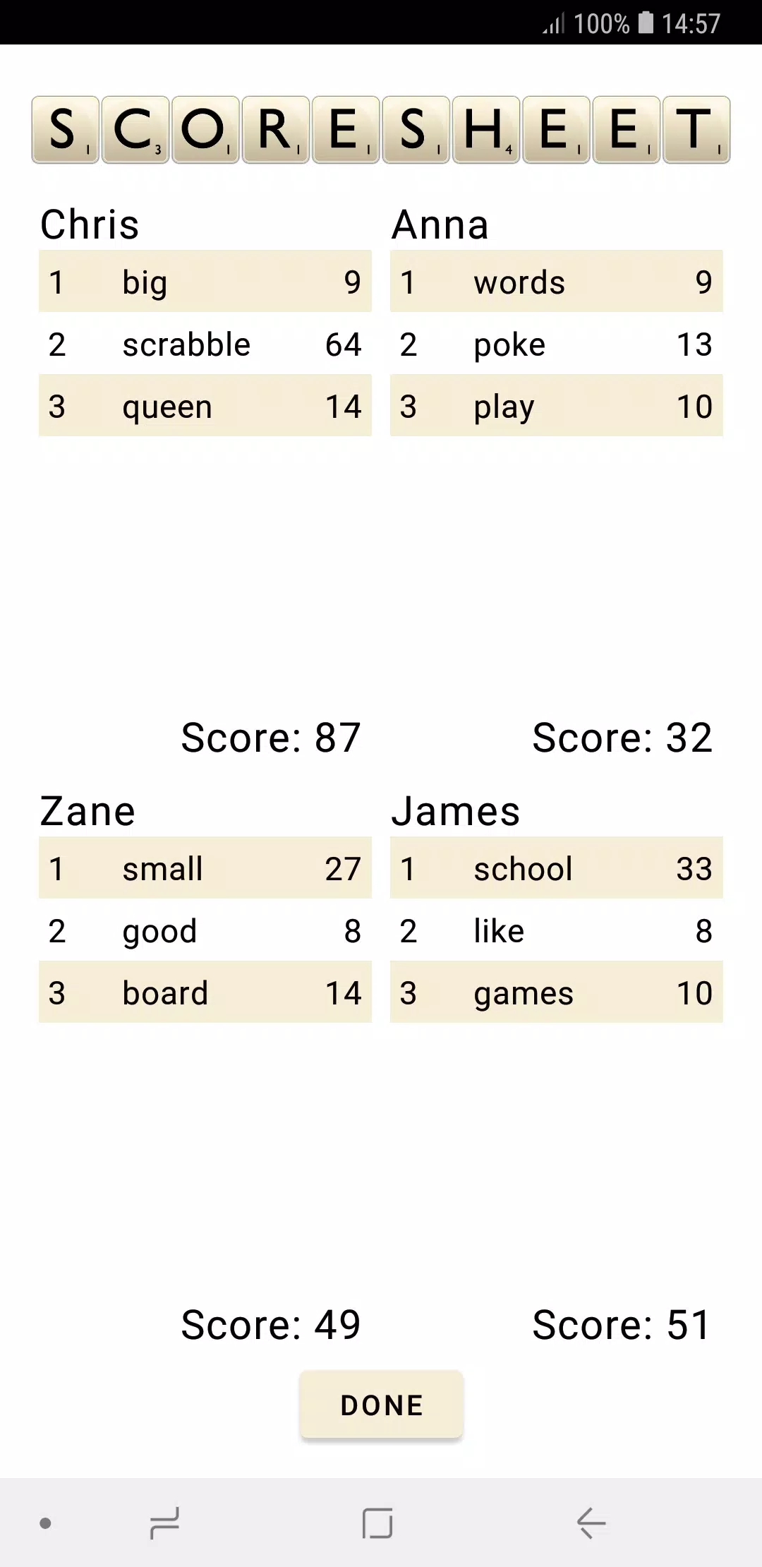 Scrabble Score ဖန်သားပြင်ဓာတ်ပုံ 3