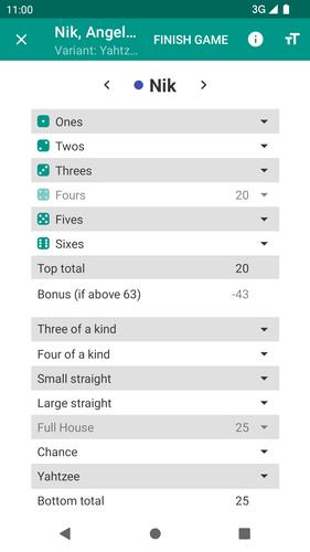 Schermata Yatzy Scoring Card 1