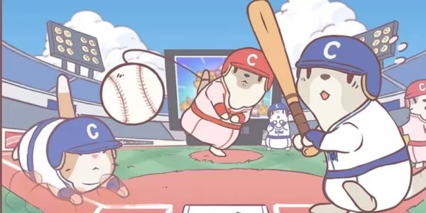 Três gatos adoráveis vestidos com trajes de baseball brincando em um campo