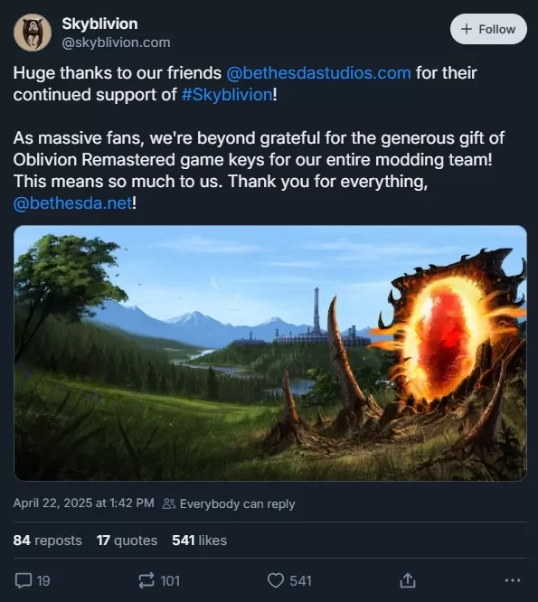 Bethesda Gifts Oblivion Remastered Keys to Skyblivion Mod Team