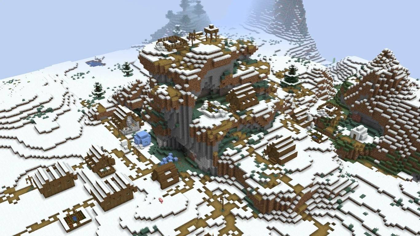 Snowy mountain village in Minecraft Bedrock