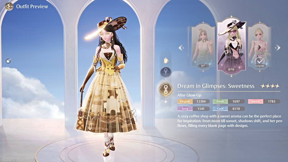 Sonho em vislumbres: roupa de doçura no infinito nikki