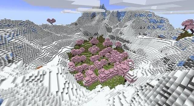 Cherry blossoms in snow biome