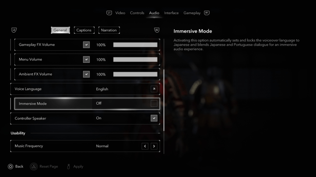 Assassin's Creed Shadows Audio Options, is ivingsive mode ကိုမီးမောင်းထိုးပြ